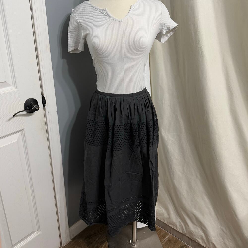 Madewell Black Eyelet Bayfront A-Line Midi Skirt, 0